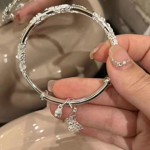 Shixi Flowers sterling silver bracelet for women s999 pure silver bracelet solid bracelet for girlfriend Chinese Valentine's Day birthday gift 30g blooming flowers + butterfly stamens