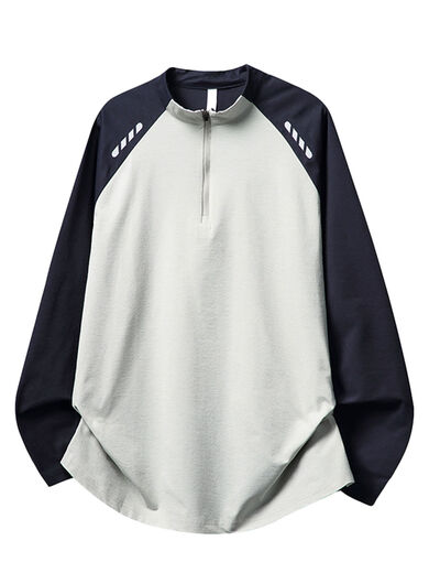Half-zip outdoor sports long-sleeved T-shirt for men in autumn contrasting color quick-drying cycling clothes tennis badminton training clothes navy blue M M