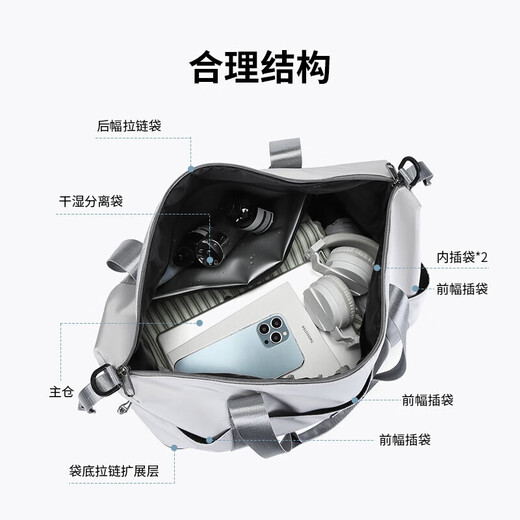 POLO travel bag, women's handbag, men's sports and fitness bag, dry and wet separation large capacity luggage bag, single shoulder crossbody, expandable