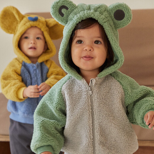 Climbing autumn and winter baby velvet jacket for boys and girls, baby imitation sherpa thickened top to keep warm when going out, green 80 cm