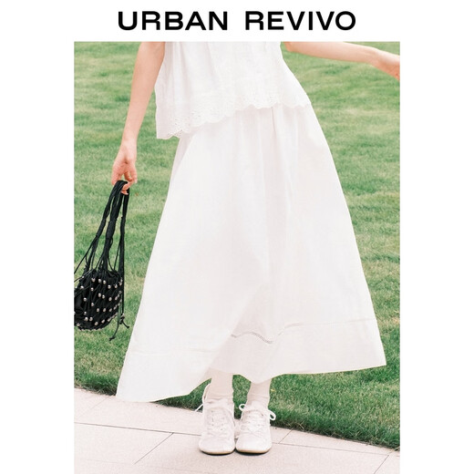 UR2025 new summer women's wave style super loose and versatile elastic waist skirt UWM550013 original white (loose) S (XS-S)