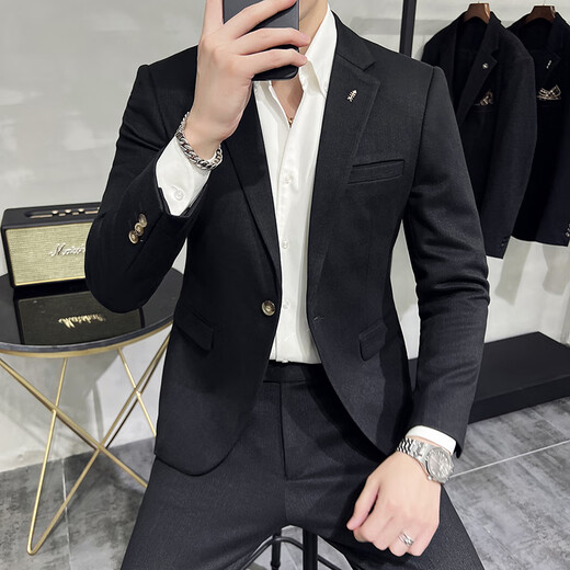 Jess Wollanzug Jacke Herbst und Winter Dicke Business Official Casual Anzug Set Korean Slim Slim Set Grey (einteiliger Anzug) L (110-125jin [Jin gleich 0,5 kg]))