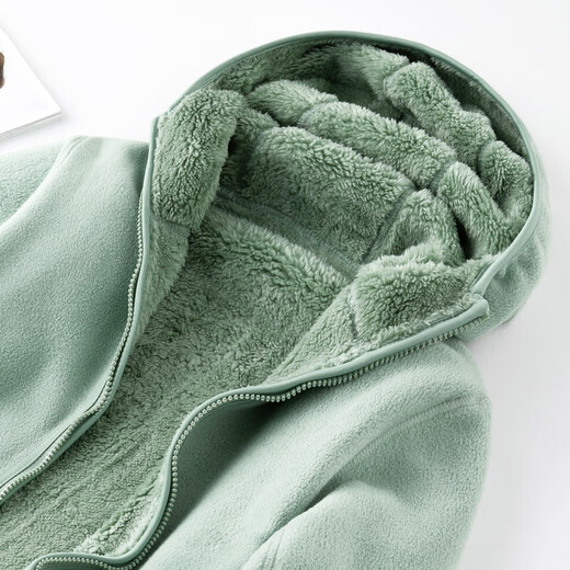 Minghuitong double-sided coral fleece fleece jacket for men and women hooded autumn and winter plus velvet thickened warm ferret cardigan jacket 9922 women bean green (with hat style) m