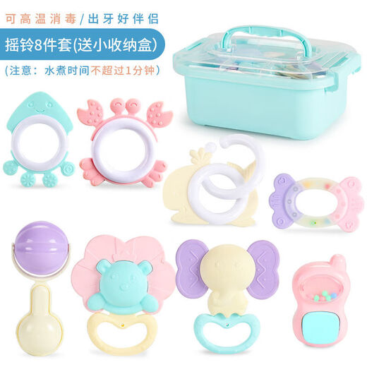 DeBerry Babyspielzeug 0-1 Jahre alt, kochbare und kaubare Beißringe für Babys 3-6-12 Monate alt, neugeborene Jungen und Mädchen Handrasseln, kochbare Rassel-Beißringe, 8-teiliges Set