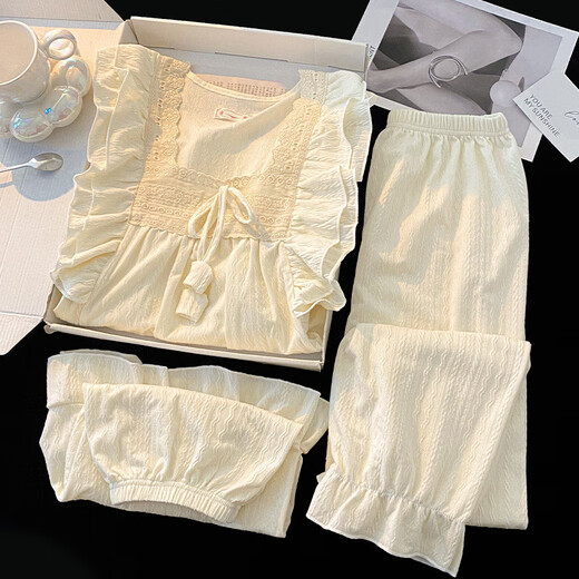 COLORFUL GEMS spring and autumn pajamas for women in summer 2025 new cotton long-sleeved sweet princess style can be worn outside home clothing set 9904 powder [trousers + long sleeves] 175 L [recommended weight 100-120 Jin [Jin equals 0.5 kg]]
