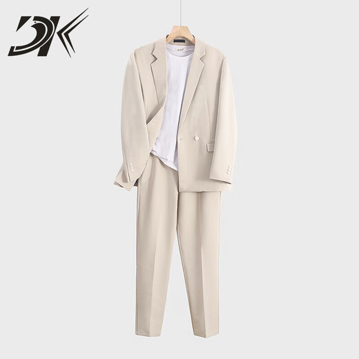 DK Light Luxury Men's Suit Suit Men's Jacket Loose Spring and Autumn Business Casual Formal Suit Suit Gray - Two-piece suit + trousers S Suitable for 100-115 Jin Jin equals within 0.5 kg