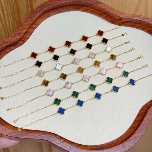 18K gold four-leaf clover bracelet 10MM fashionable clover bracelet for girlfriend, Valentine's Day birthday gift for girls, black