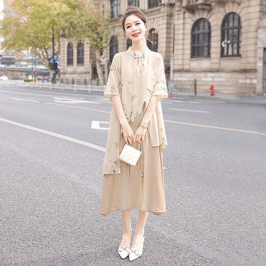 Estantes de cipreses de seda mejoró la falda cheongsam 2025 Spring and Summer Nuevo vestido chino retro retro