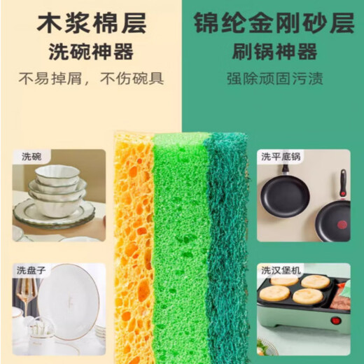 Xulin German dishwashing sponge block kitchen does not damage the material and does not damage the pot scouring pad, enlarged and thickened high-density pot washing artifact, green, 12 pieces in total