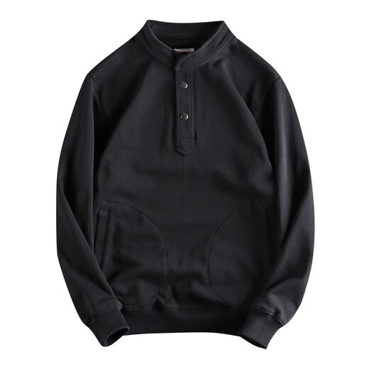 Kuraishi Kazuki trendy brand heavyweight pure cotton Henry collar sweatshirt men's autumn and winter 2025 new half open collar loose retro bottoming shirt black 3XL 170-190Jin Jin equals 0.5 kg