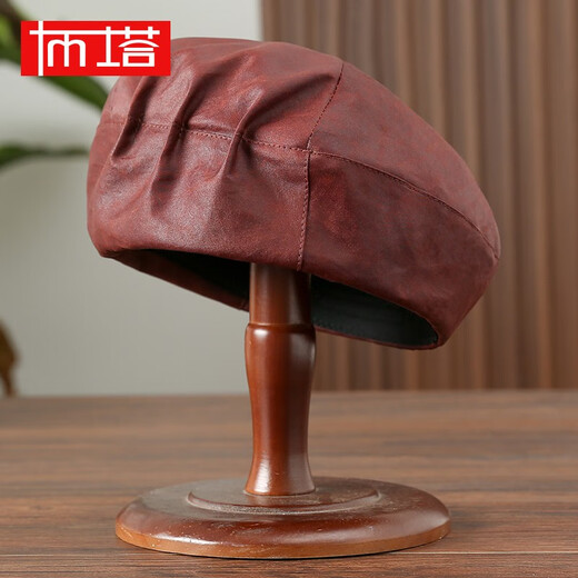 PTAH stewardess hat heavyweight mulberry silk fragrant cloud gauze old material black turtle red cloud gauze fashion retro temperament versatile beret red