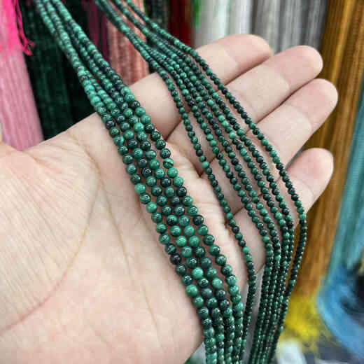 Golden fork natural green 3mm malachite round beads loose beads semi-finished necklace bracelet with beads hand-beaded jewelry accessories 2mm