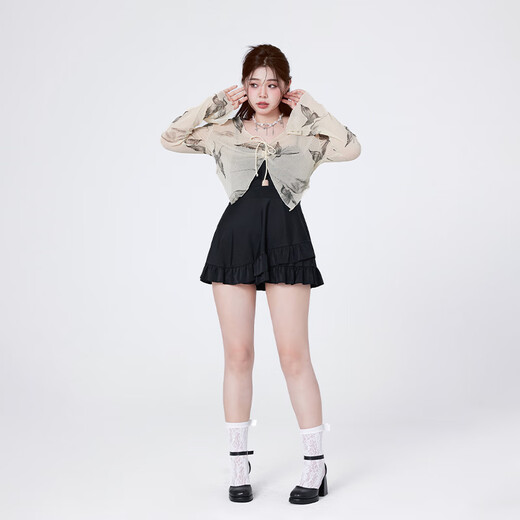 Lugeli plus size swimsuit for women fat mm hot spring sports conservative one-piece skirt style to cover belly and slimming seaside vacation women's swimsuit plus size swimsuit black butterfly one size fits all recommended 100-160 Jin Jin equals 0.5 kg