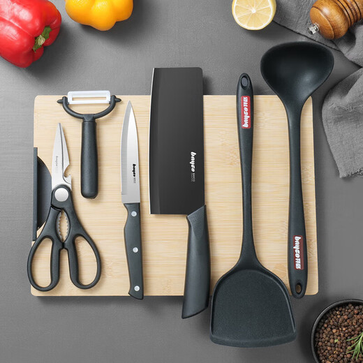 BAYCO knife set seven-piece household kitchen knife and cutting board combination fruit knife scissors paring knife spatula knife full set TZ3085