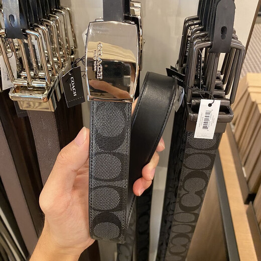 Coach masculin section authentique cuir large version Business noir imprimé lettre de courroie boucle boucle noire pistolet imprimé couleur boucle + pistolet couleur grande boucle c 120cm