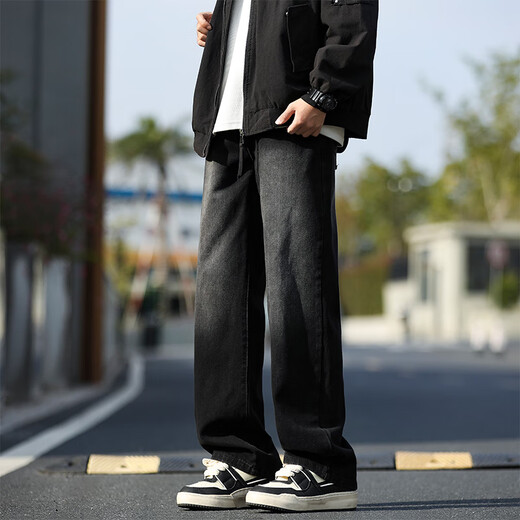 MAYBEYOND牛仔裤男夏季宽松直筒裤子男美式休闲阔腿长裤 MA74黑灰 2XL
