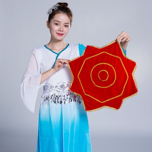 Orange Bole handkerchief flower dance children's yangko red handkerchief special props professional grade examination dance two-person octagonal scarf adult gold velvet red adult model 1 pack