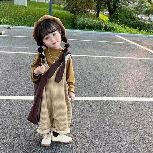 格素凡男女童秋季背带裤套装新款学院风打底衫T恤洋气宽松吊带裤韩版 主图款 80 【建议身高75-85】