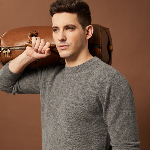 Shanshan 100% sheep wool cardigan men's long-sleeved autumn and winter business casual round neck jacquard bottoming pullover