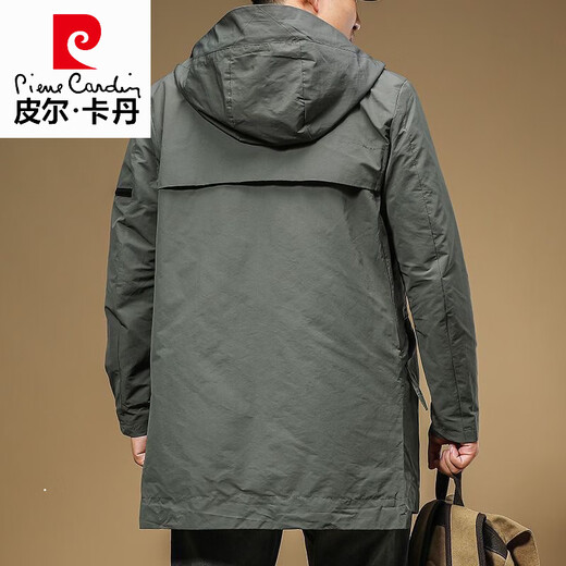Pierre Cardin 2026, новинка весны и осени, модная длинная стильная рабочая одежда, ветрозащитное пальто, весенне-осенняя повседневная куртка с капюшоном, мужская зеленая одежда высокого качества M