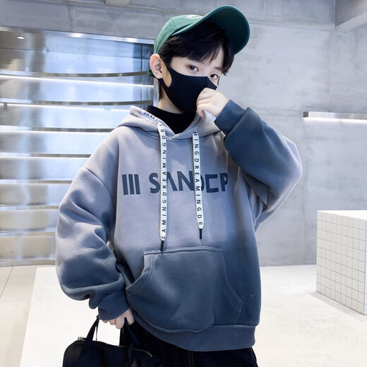 Jungen Handsome Street-Brat-Farbfarb mit Kapuze-Sweatshirt Mid-Large Children Herbst 2025 Neue Kinder modische Hoodie-Jacke NN-A1049 [Grey] 160 cm
