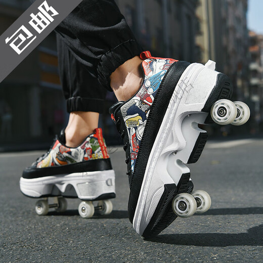 Chaussures de grondement, chaussures de déformation pour adultes à quatre roues, chaussures de patinage à roulettes, transport, patinage sur glace Internet célébrités et femmes chaussures de sport pour enfants, chaussures de roue 9906 rose, gros quatre roues