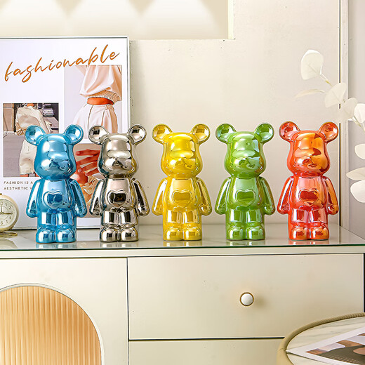 Internet celebrity violent bear cartoon TV wine cabinet living room decoration light luxury high-end ceramic children's piggy bank birthday gift golden care bear-28cm