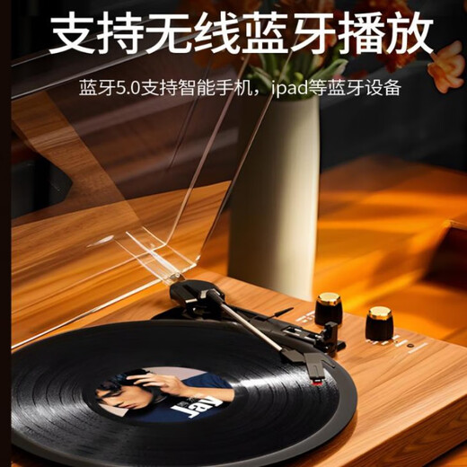 HKMW Sony SOYN suitable for vinyl record turntables, retro gramophone, living room, European Bluetooth speakers, audio ornaments, creative housewarming gifts, classical brown + Teresa Teng records, HIFI sound quality + wireless Bluetooth + ruby