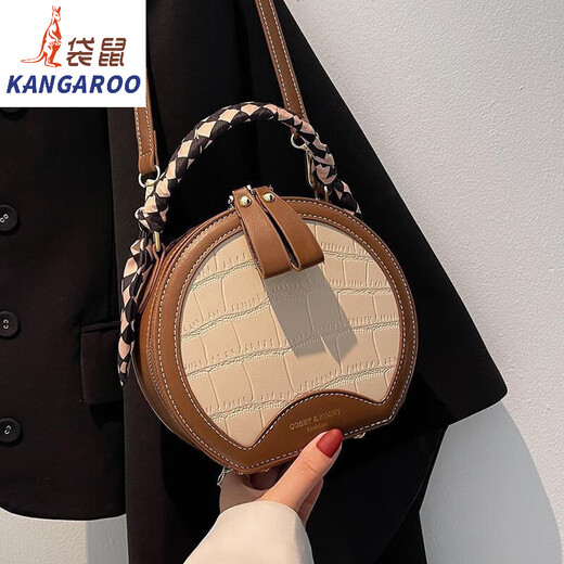 袋鼠（KANGAROO）小圆包质感小包包女2024春秋季新款时尚小众斜挎包洋气手提包潮 米白色