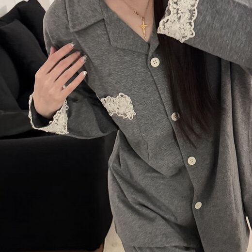 Hualin Mode Frauenpyjamas Frühlings- und Herbst-Spitzen-Langarm-Heimkleidung Zwei-teiliger Set E6621 175 L [95-110jin [Jin gleich 0,5 kg]]]