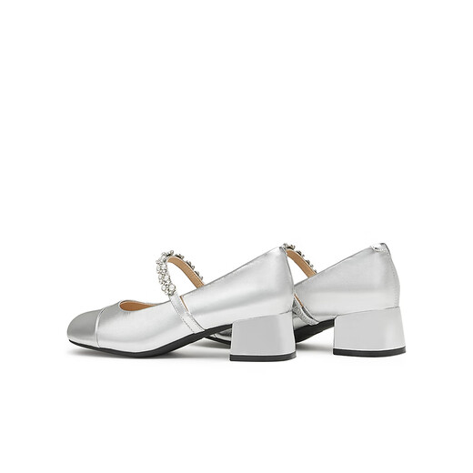 Tianmeiyi Chaussures Chaussures pour femmes Mall Talon épais Français rétro Single chaussures Mary Zhen Shoes Spring and Automn Style BJ761CQ4 Silver 36