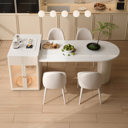 Clofoya Island-Plattform Retractable Home Ess Tisch und Stuhl Sahne Stil kleiner Wohnungstisch LJ-826#1,6m1 Tisch und 4 Stühle