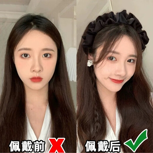 Meng Keduo high cranial pleated headband women's hairpin face wash headband high-end wide-brimmed versatile small headband for showing off the face High cranial cranial pleated headband black