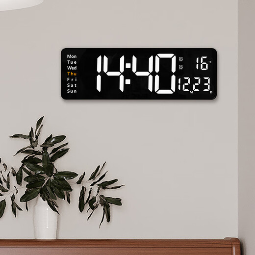 Clcey 16 pouces de fonction d'écran Affichage horloge nordique Corloge numérique Nordique Corloge murale simple Affichage de température murale LED (13 pouces) 6629 Green Light