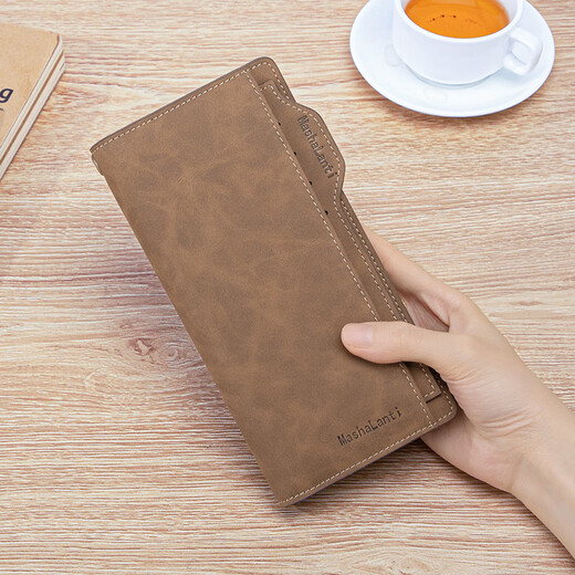 马莎兰缇（MashaLanti）男士钱包长款多功能皮夹钱包时尚大容量零钱包卡生日礼物送老公 咖啡色-新时尚款