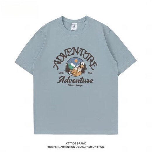 
BEBW American fashion brand summer printed short-sleeved T-shirt men's 2024 new loose retro versatile base shirt casual top royal blue T-shirt-3884 S [75-95Jin[Jin equals 0.5 kg]]