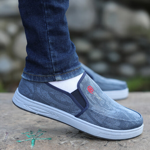 老北京布鞋透气一脚蹬帆布鞋男软底开车休闲中老年经典板鞋秋冬季 灰色A2315 39 (245mm)