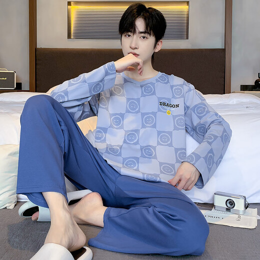 雅鹿纯棉睡衣男春秋长袖长裤秋季全棉圆领居家休闲男士家居服套装 LFT9928 L