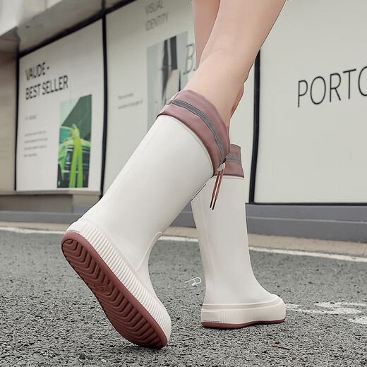 DG/DU-Regenstiefel für Frauen 2025 Neue, wasserdichte Regenstiefel mit hochrösten, nicht rutschfesten Regenstiefeln plus Samt lang rutschfeste Wasserschuhe modische studentische Weichstiefel mit Weichstiefeln [wasserdichte Mundstil-wasserdichtes Nicht-Schlupf] Weiß 38/39 [Größe kleiner Größe]