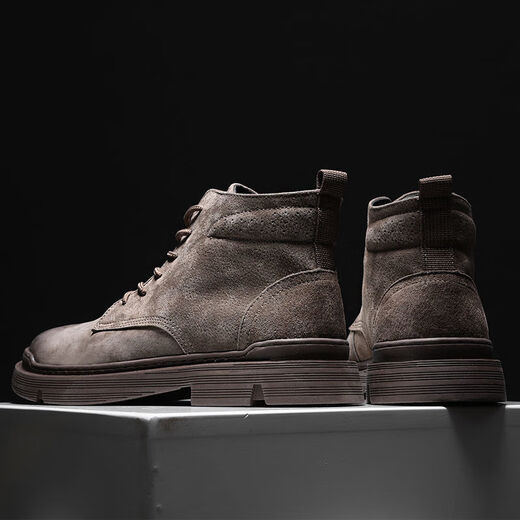 回力君马丁靴男真皮中帮男靴子厚底工装靴男耐脏英伦沙漠靴男断码男鞋子 0889卡其色 40 标准皮鞋尺码