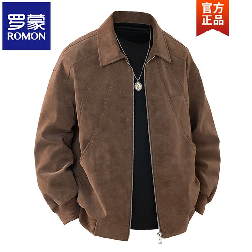 ROMON American retro leather jacket for men in spring and autumn new trendy lapel functional dirty style work jacket 6850 brown M