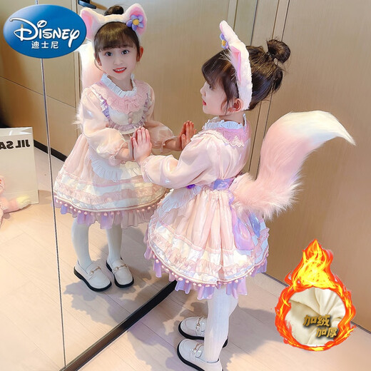 Disney Girls' Dress Plus Velvet 2025 New Style Birthday Princess Dress Spring and Autumn Style Lina Belle Skirt Children's Clothing Headwear + Bustle + Tail + CMXX Lina Belle Skirt b 140 cm