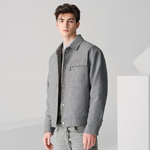 Tanzen mit dem Wolf [68% Wolle] Herbst- und Winter -Down -Jacke Herren -Technologie -Verriegelungswerkzeug Revers Jacke 004 Blume Asche 175