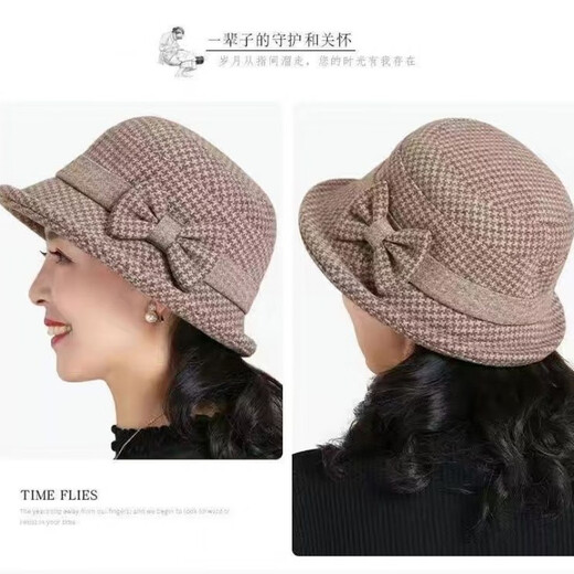 MANQIMEIYA Women's New Hat Women's Autumn and Winter Top Hat Woolen Basin Hat Middle-aged Older Hat Mom Hat Fashionable Fisherman's Hat Small Grid Woolen-Gray High Quality [55-58 Adjustable]