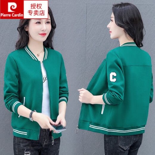 Pierre cardin spring round neck jacket for women 2024 new middle-aged casual short jacket spring autumn style mom baseball uniform dark blue [Spring and Autumn] jacket 6621 3XL [140160Jin [Jin equals 0.5 kg]]