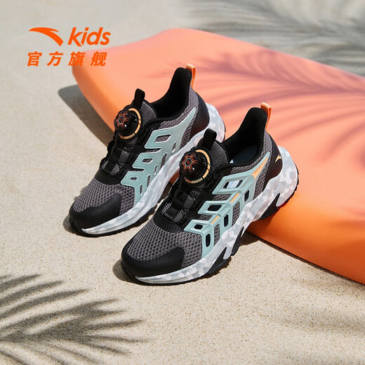 ANTA Children's Sandals Men's Big Children's Shoes 2026 Summer New Product Knob Buckle Mesh Breathable Small Warship Beach Shoes Frame Shoes Slate Gray/Black-3 34