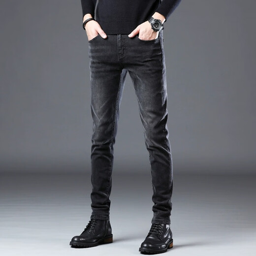 Jeep Spirit Jeep 2024 Black Jeans Männer schlanke kleine Füße koreanischer Stil Trendy Elastic Casual Frühlings- und Herbsthosen 1049-Grau 29
