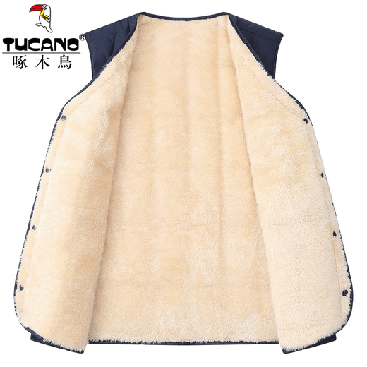 啄木鸟马甲男中老年加绒加厚秋冬款保暖羊羔绒背心男爸爸装内穿坎肩马夹 藏青色 L