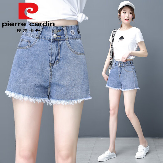 Pierre Cardin Denim-Shorts für Frauen im Sommer koreanischer Stil hoher Taille tragen lockere Breauzier-Hose A-Line Hot Hosen 9926# Blue XL [115-125jin [Jin gleich 0,5 kg] gute Qualität]