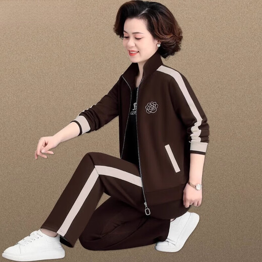 皮尔卡丹中老年女装运动套装女加绒加厚冬季大码中年妈妈装秋冬外套上衣 FQJnD3hj3hj9756 浅卡其 (春秋款 XLL (建议105斤以下)